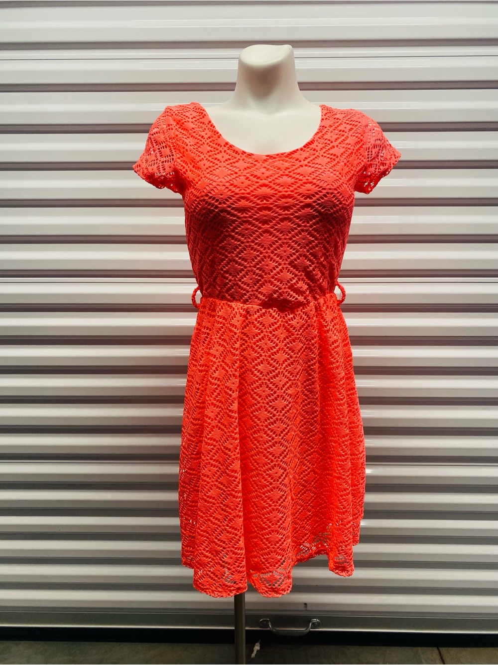 Rue21 Coral Lace Short-Sleeve Fit-and-Flare Dress